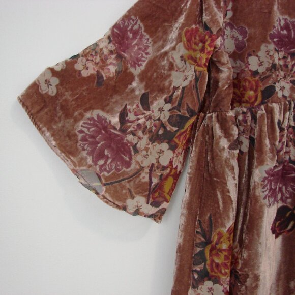 Velvet Floral Mini Dress Floral Boho Babydoll V-neck Burn Out Flowy Size Small - Picture 7 of 14